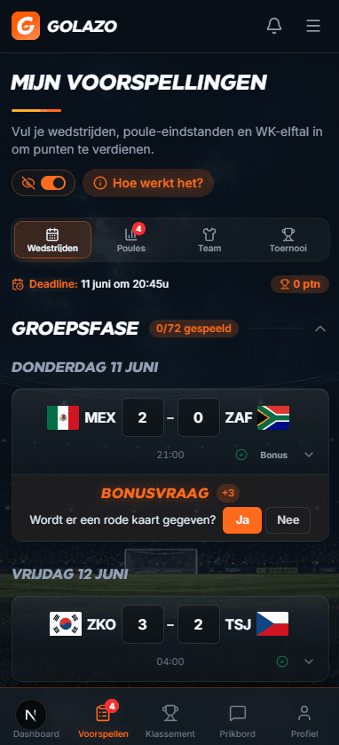 Wedstrijden voorspellen op mobiel — groepsfase